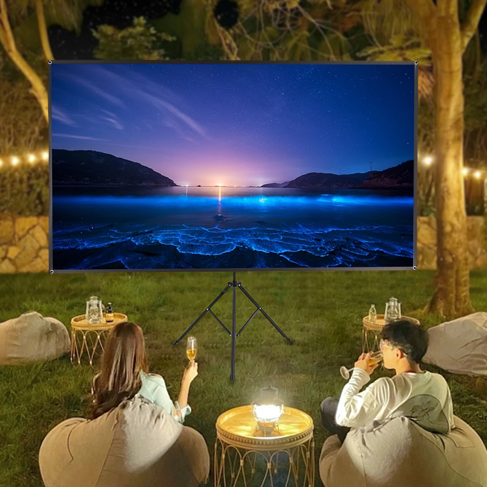 Projector Screen with Tripod, Portable Projector Screen, 80 Inches, 16:9, 4K HD Projection Screen