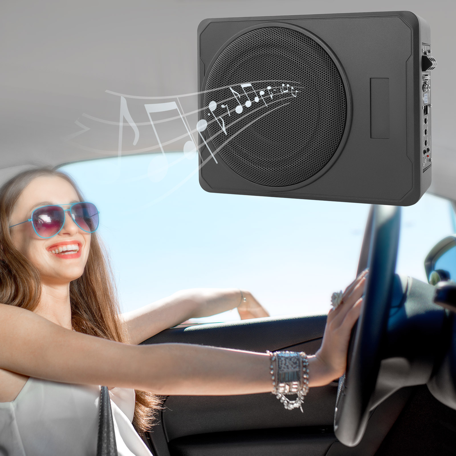 10 Inch 600W Car Subwoofer, Car Subwoofer for Under or Behind The Seat, Amplified Subwoofer