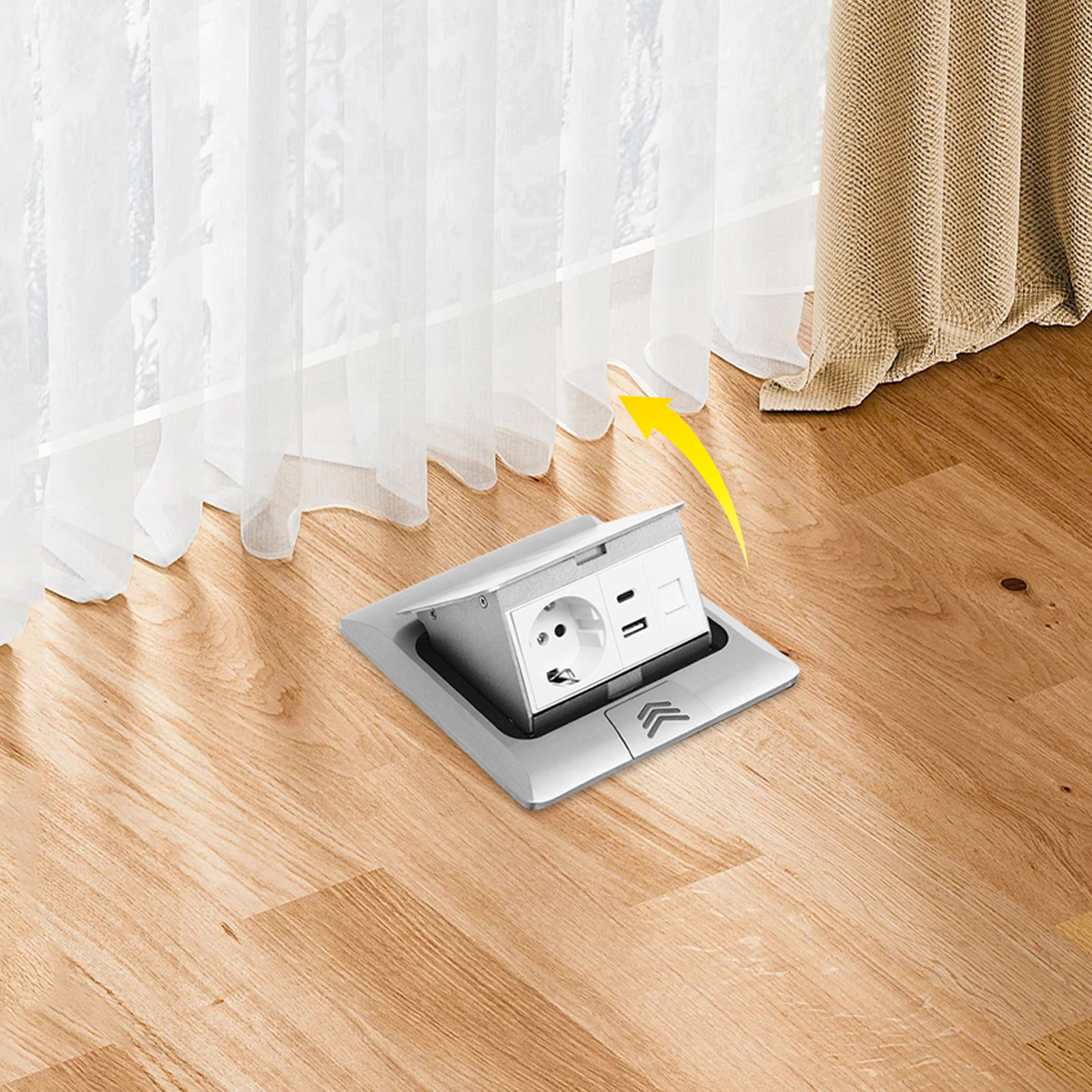 Floor recessed socket outlet box, Electrical socket outlet box, Safe protection, Panel size: 14.5*14.5 cm