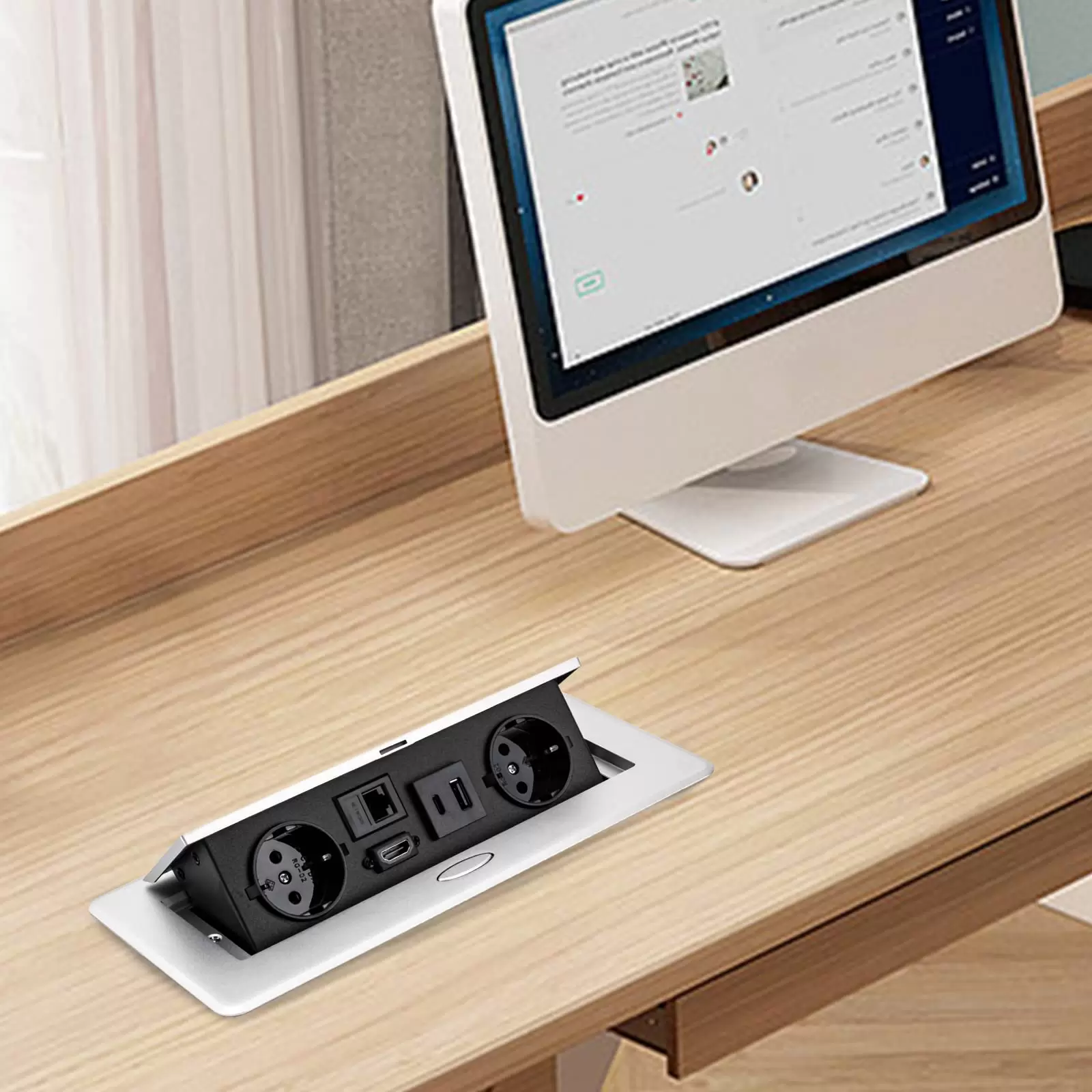 Hidden table socket with 2 EU sockets 16A, LAN, HDMI and 5V 2A USB Typec Hidden table socket with 2 EU sockets 16A, LAN, HDMI and 5V 2A USB Typec