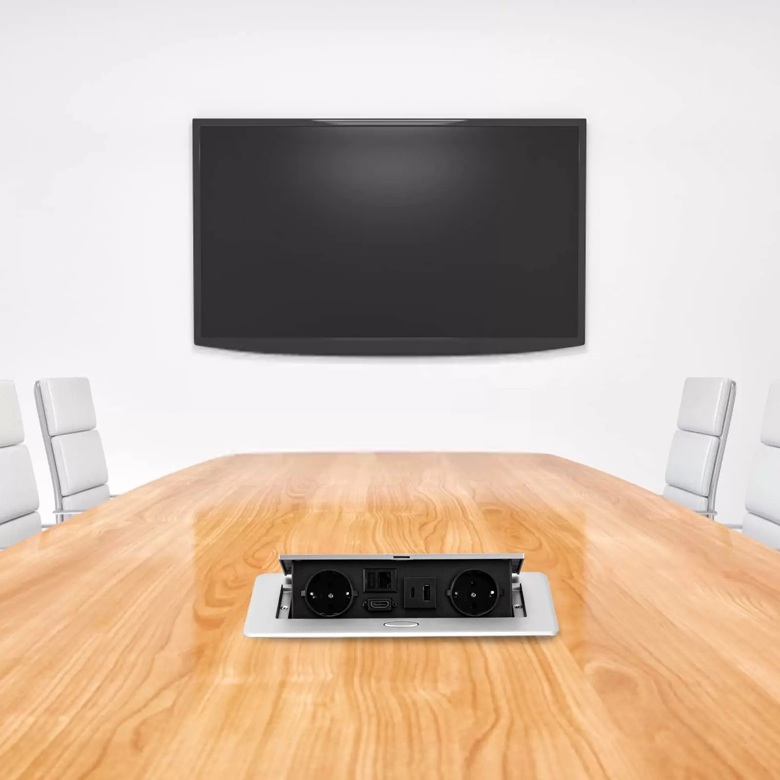 Hidden table socket with 2 EU sockets 16A, LAN, HDMI and 5V 2A USB Typec Hidden table socket with 2 EU sockets 16A, LAN, HDMI and 5V 2A USB Typec