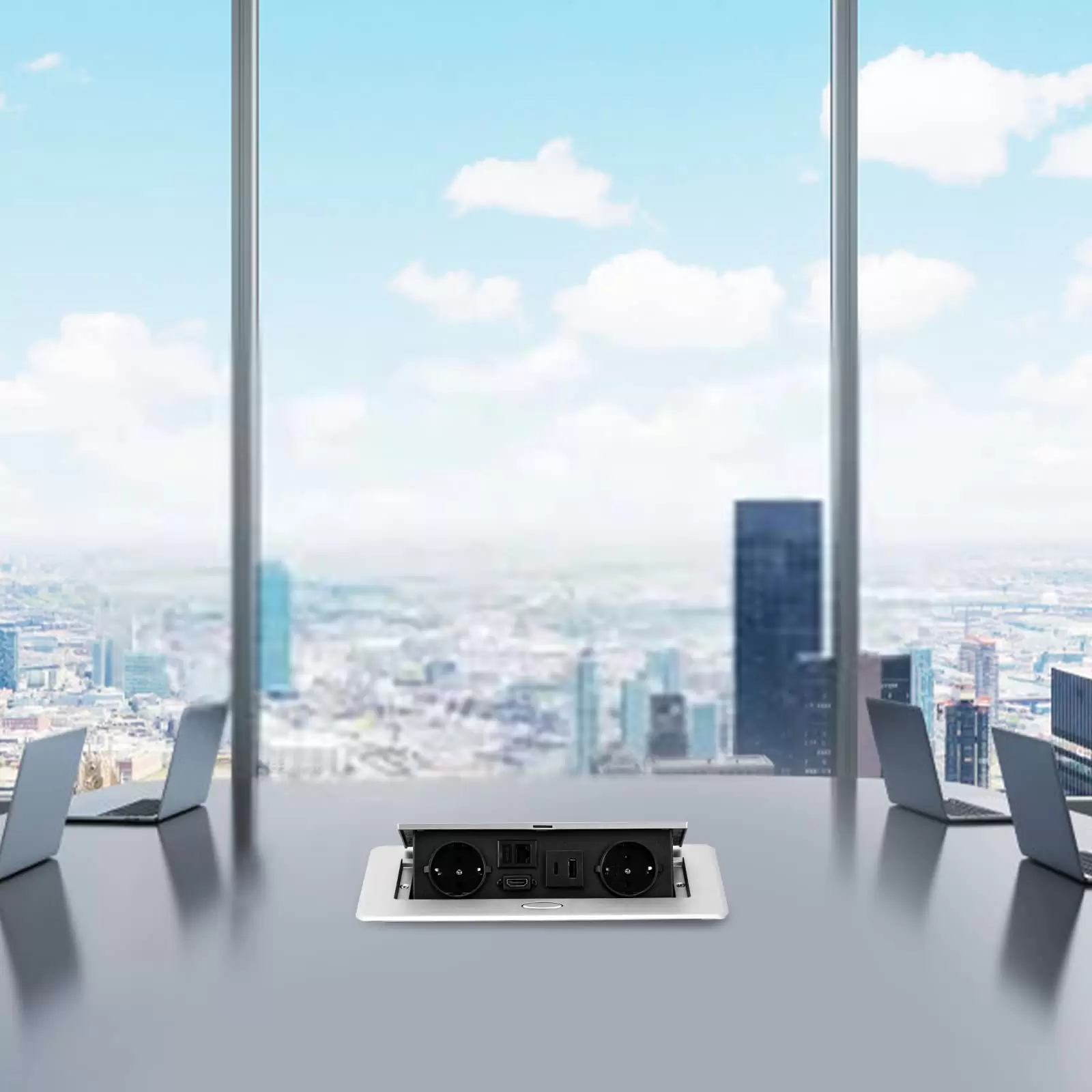 Hidden table socket with 2 EU sockets 16A, LAN, HDMI and 5V 2A USB Typec Hidden table socket with 2 EU sockets 16A, LAN, HDMI and 5V 2A USB Typec