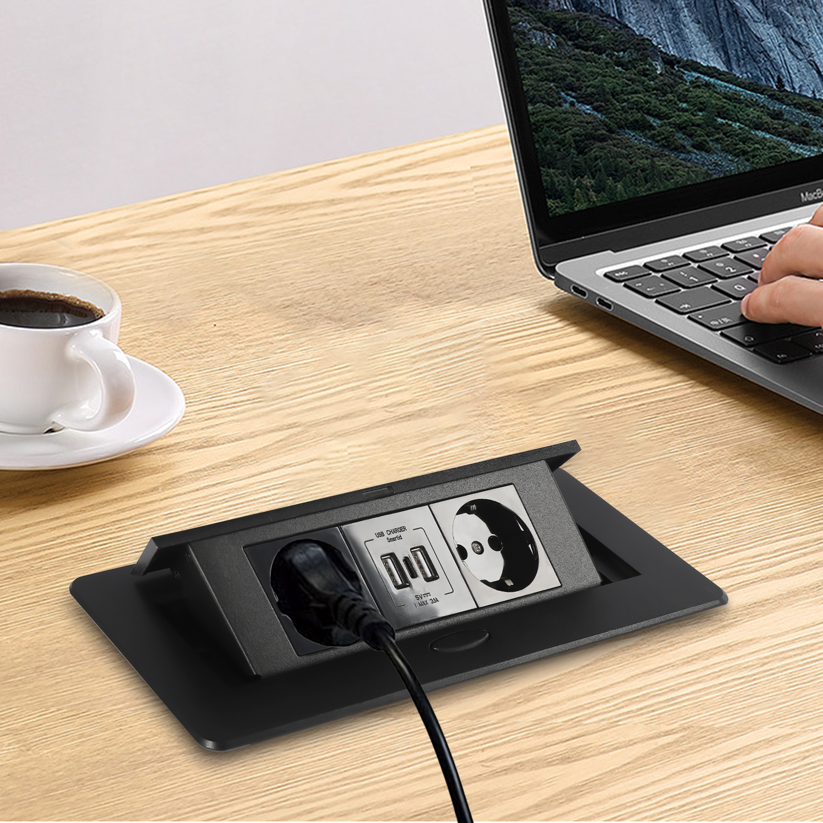 Desktop Power Socket USB 3.1 Type C 4000W Fast Charging Space Saving for Countertop Office USB 3.1 Typ C 4000 W Black