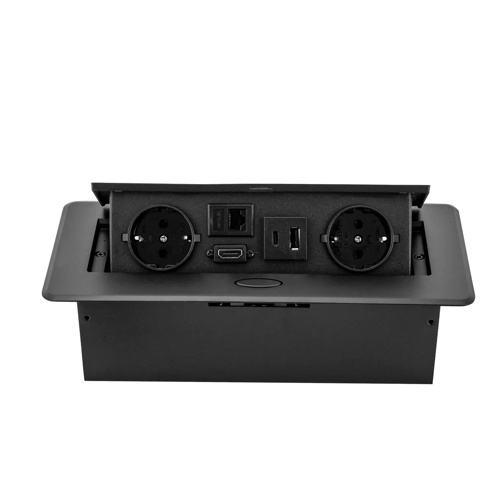 Retractable table socket with 2 EU chargers LAN HDMI and 5V 2A USB Typec Black