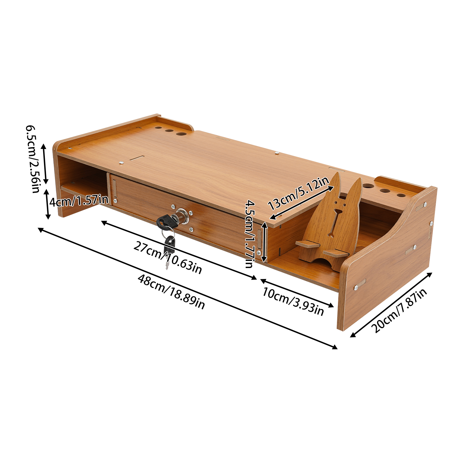 Computer Monitor Stand, Computer Rack with Lockable Drawer, Monitor Stand - sZ08 Side Thickened Cherry Wood