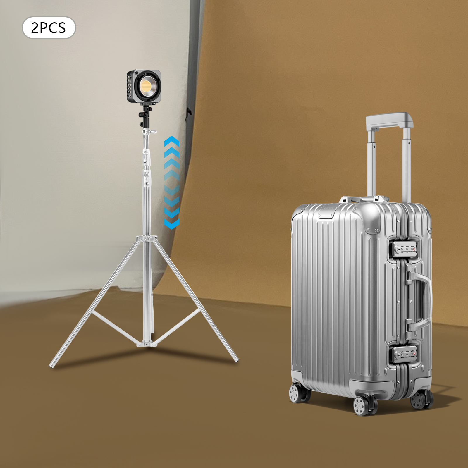2.8m Stainless Steel Photography Light Stand, Photography Light Stand, 2Pcs Light Stand for Ring Lights, Mono Lights