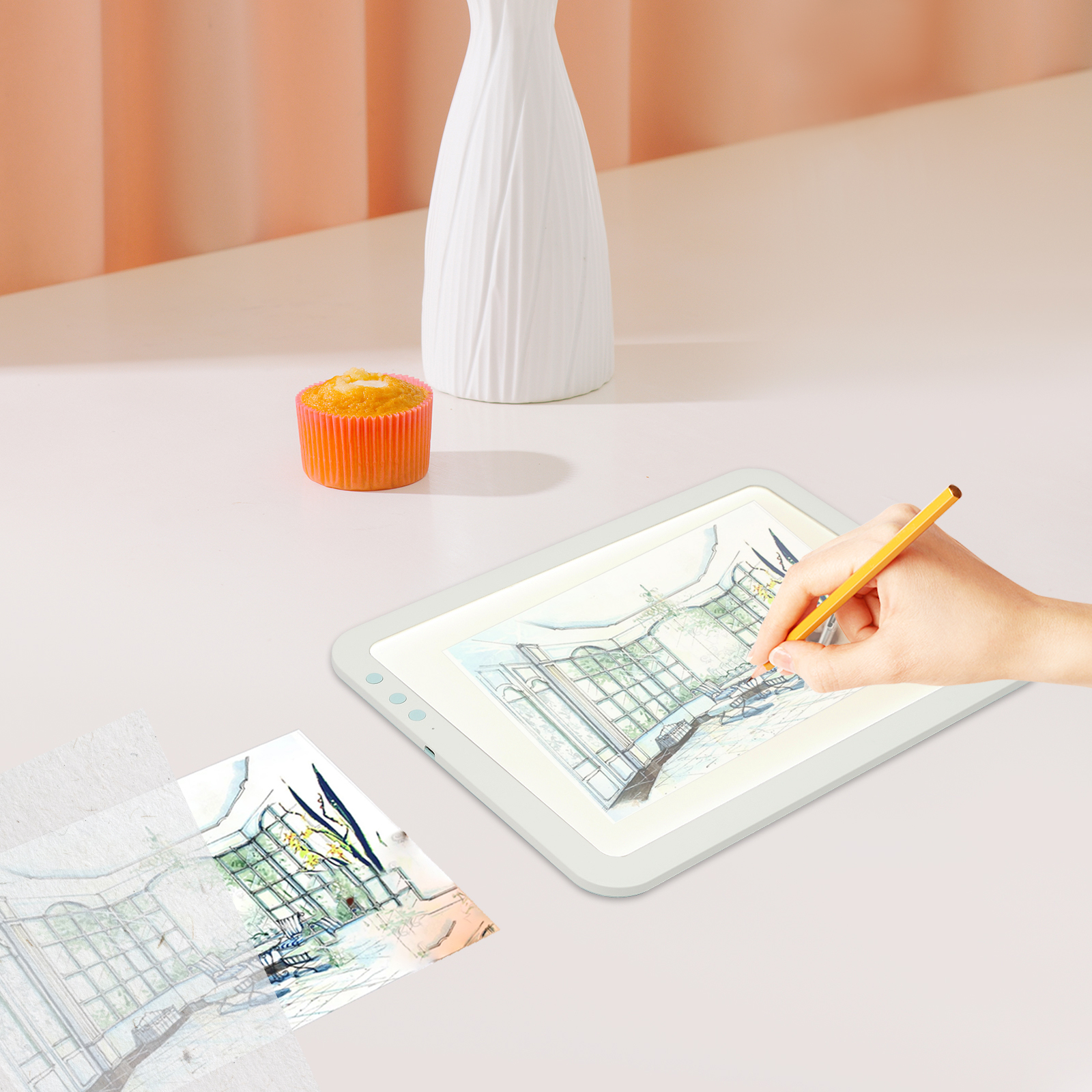 LED Luminous Pad, Portable Wireless Luminous Board, 3 colors of light, Applicable Paper: A4, 34.8*25.9cm, Green
