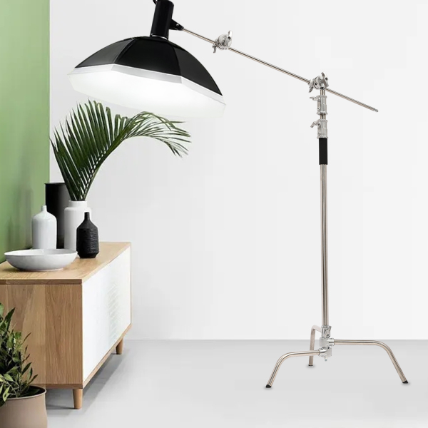 CNCEST 2-Handle Head Photography Light Stand for Studio Monolight Softbox Reflector Silver Photography Light Stand High Stability