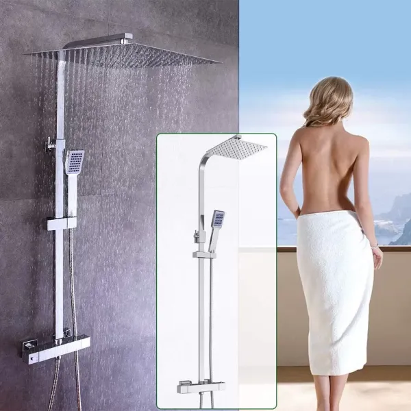 Shower Kit With Rainfall Shower System Stainless Steel With Thermostatic Shower Head Shower Head 30 Cm Easy To Use Practical Thermostat