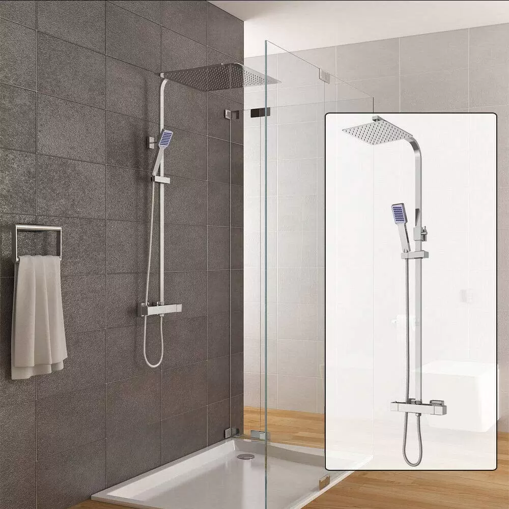 Thermostatic shower kit with shower head and shower head Chrome 40 cm