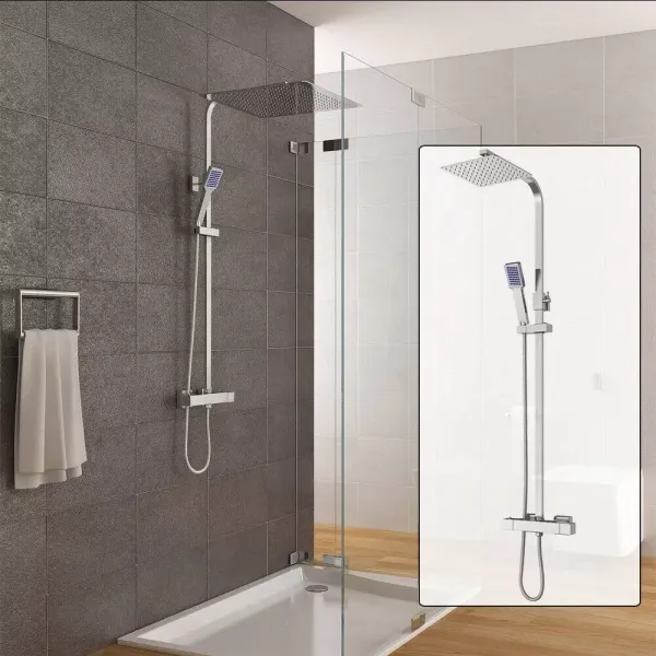 Thermostatic shower kit with shower head and shower head Chrome 40 cm