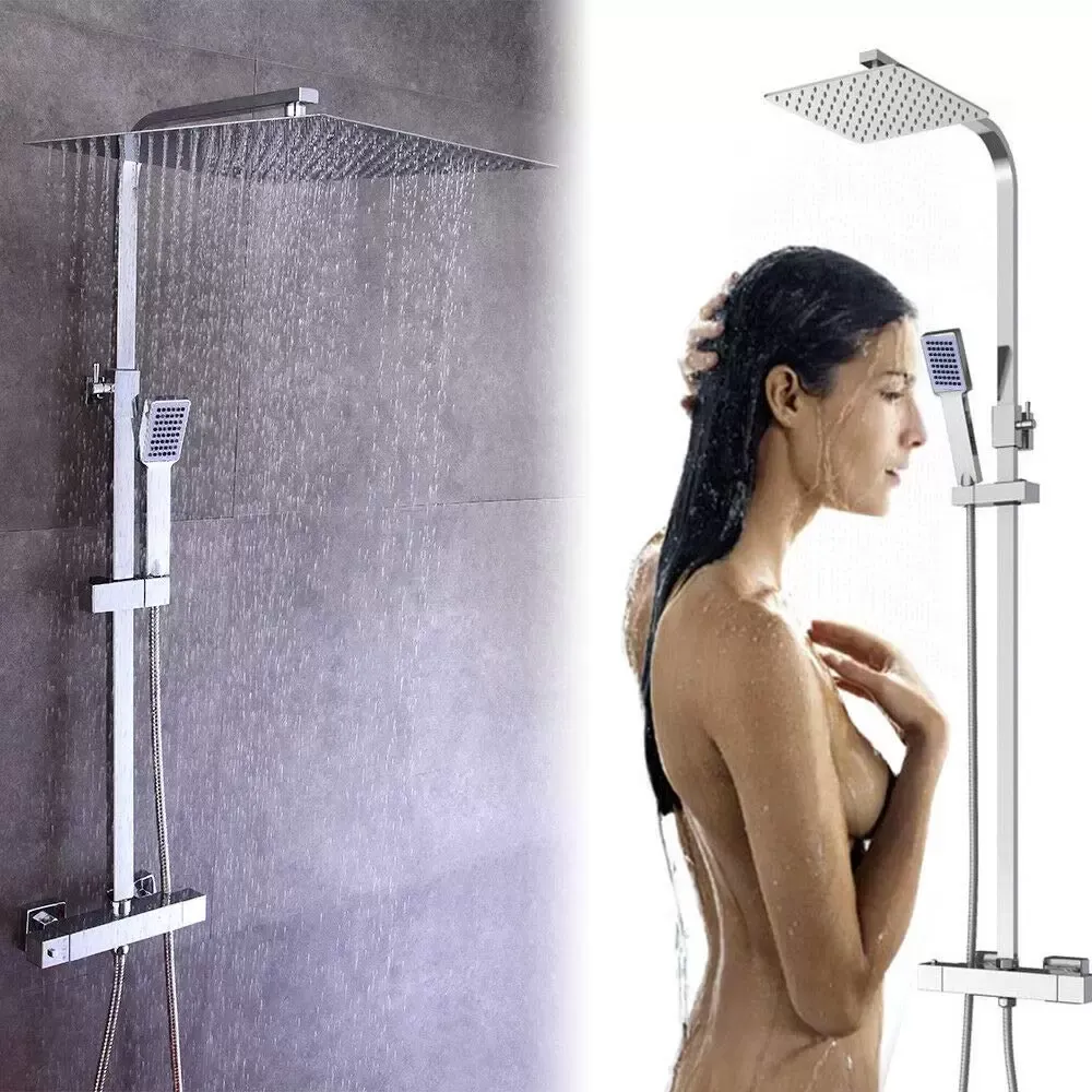 Thermostatic shower kit with shower head and shower head Chrome 40 cm