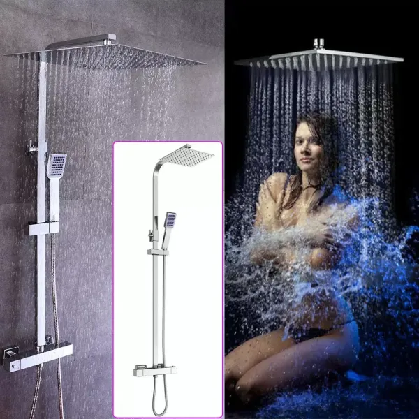 Thermostatic shower kit with shower head and shower head Chrome 40 cm