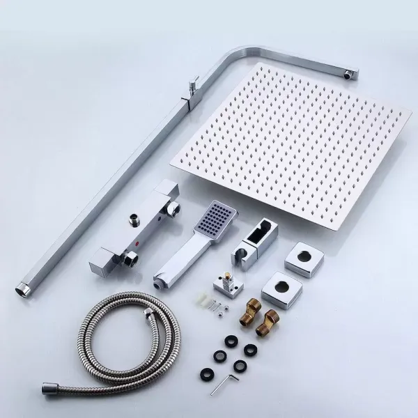 Thermostatic shower kit with shower head and shower head Chrome 40 cm