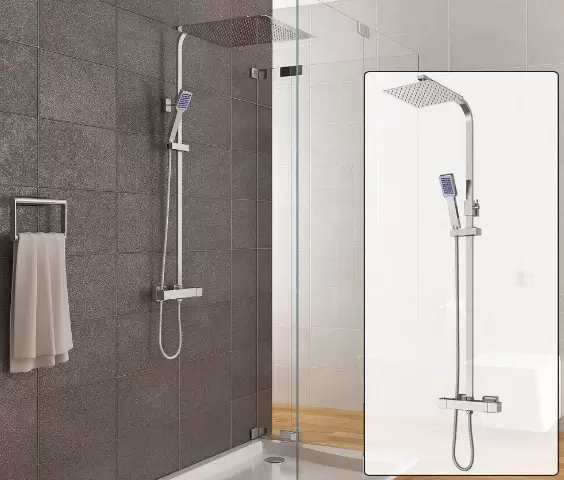 Thermostatic shower kit with shower head and shower head Chrome 40 cm