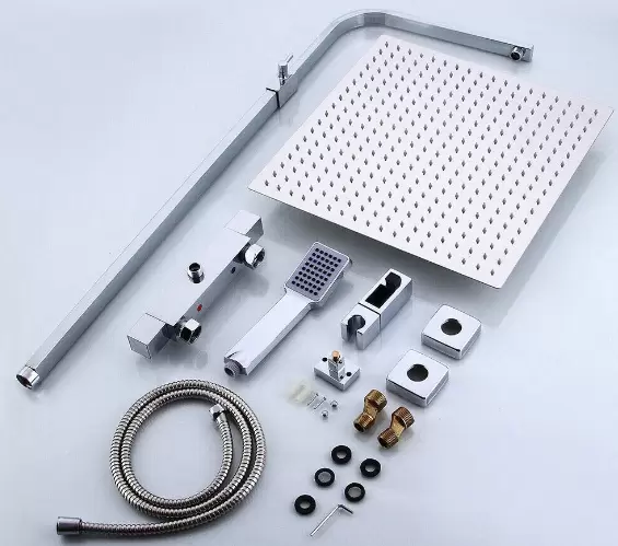Thermostatic shower kit with shower head and shower head Chrome 40 cm