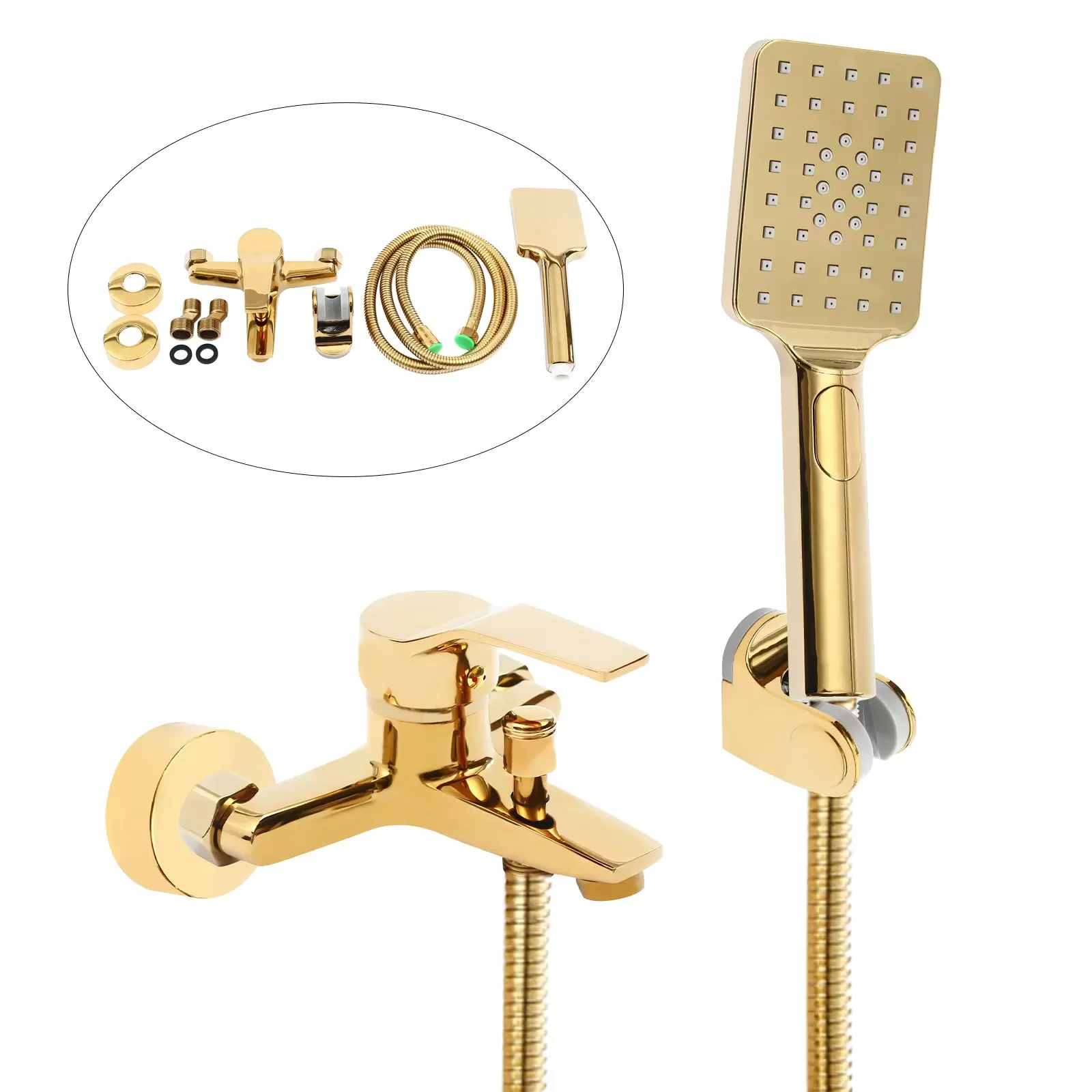 Gold Thermostatic Shower System Brass Rain Shower with Height Adjustable Wall Bracket
