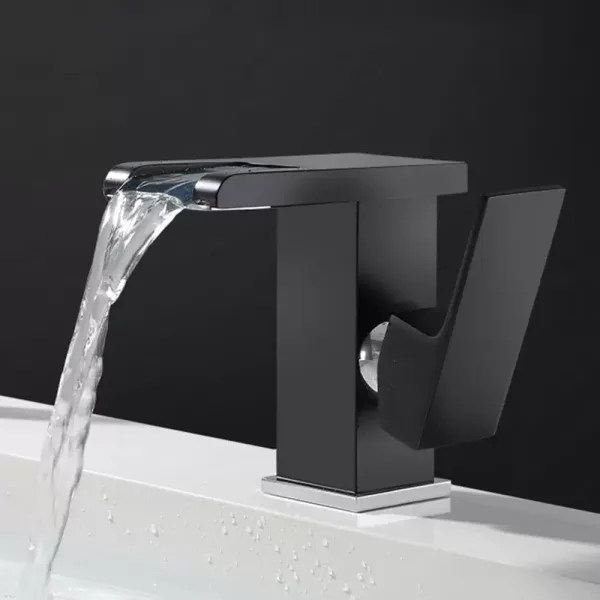 Bathroom Waterfall Faucet With Color Changing Led Lighting Modern Style Black Led Lights Works With Water Build To Last Easy To Install