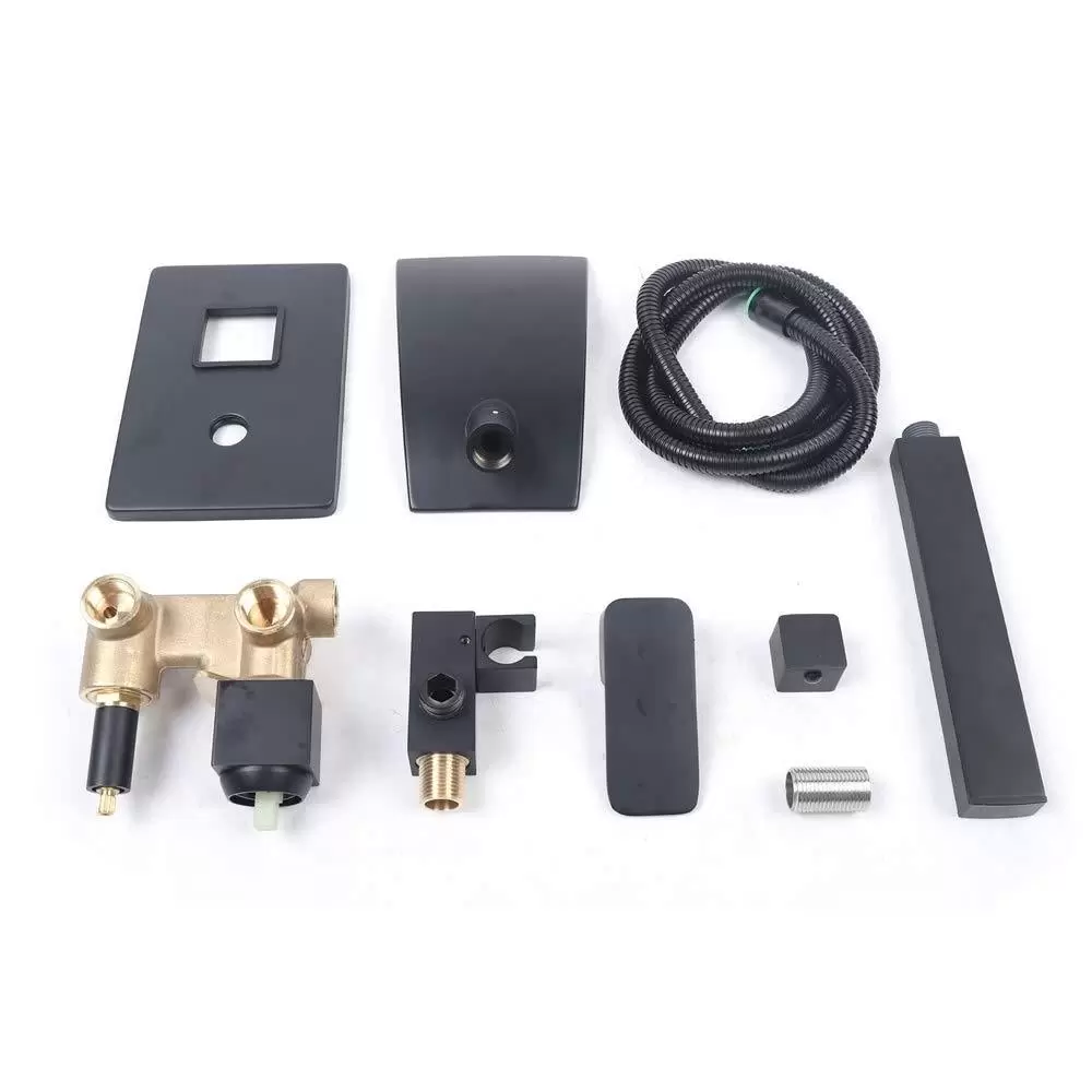 3 Hole Waterfall Bathtub Faucet, Wall Mounted, Hand Shower, Black