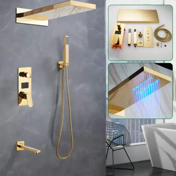 Shower System with LED, Euro Style, Wall Mounted, Multifunction Shower Set with Shower Head and Hand Shower