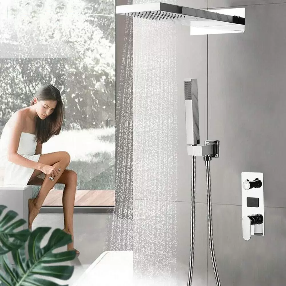 Concealed shower system with rain shower and shower head for bathroom