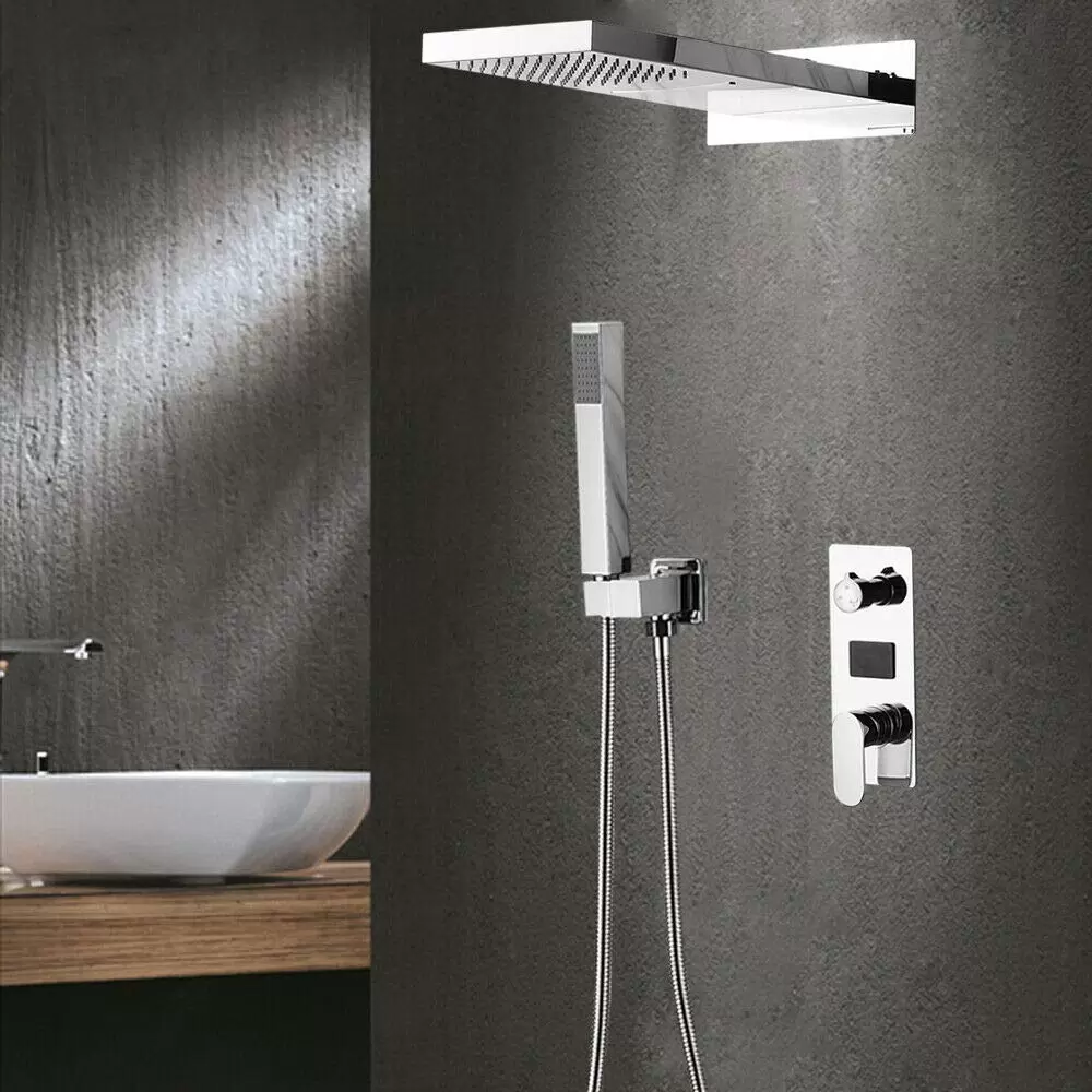Concealed shower system with rain shower and shower head for bathroom