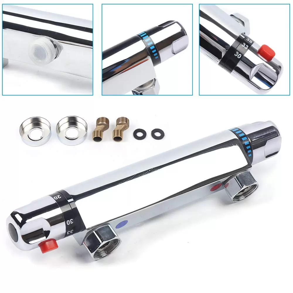 Thermostatic Shower Faucet Shower Mixer Faucet With Protection Button 38°c Safety Protection Thermostat ± 1,5 °c On-wall Mount