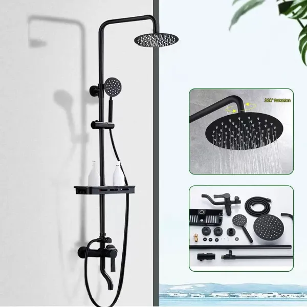 8 Inch Retro Black Bathroom Shower Faucet Shower System Rain Shower With Hand Shower 360° Rotatable Large Shower For Various Bathrooms Black