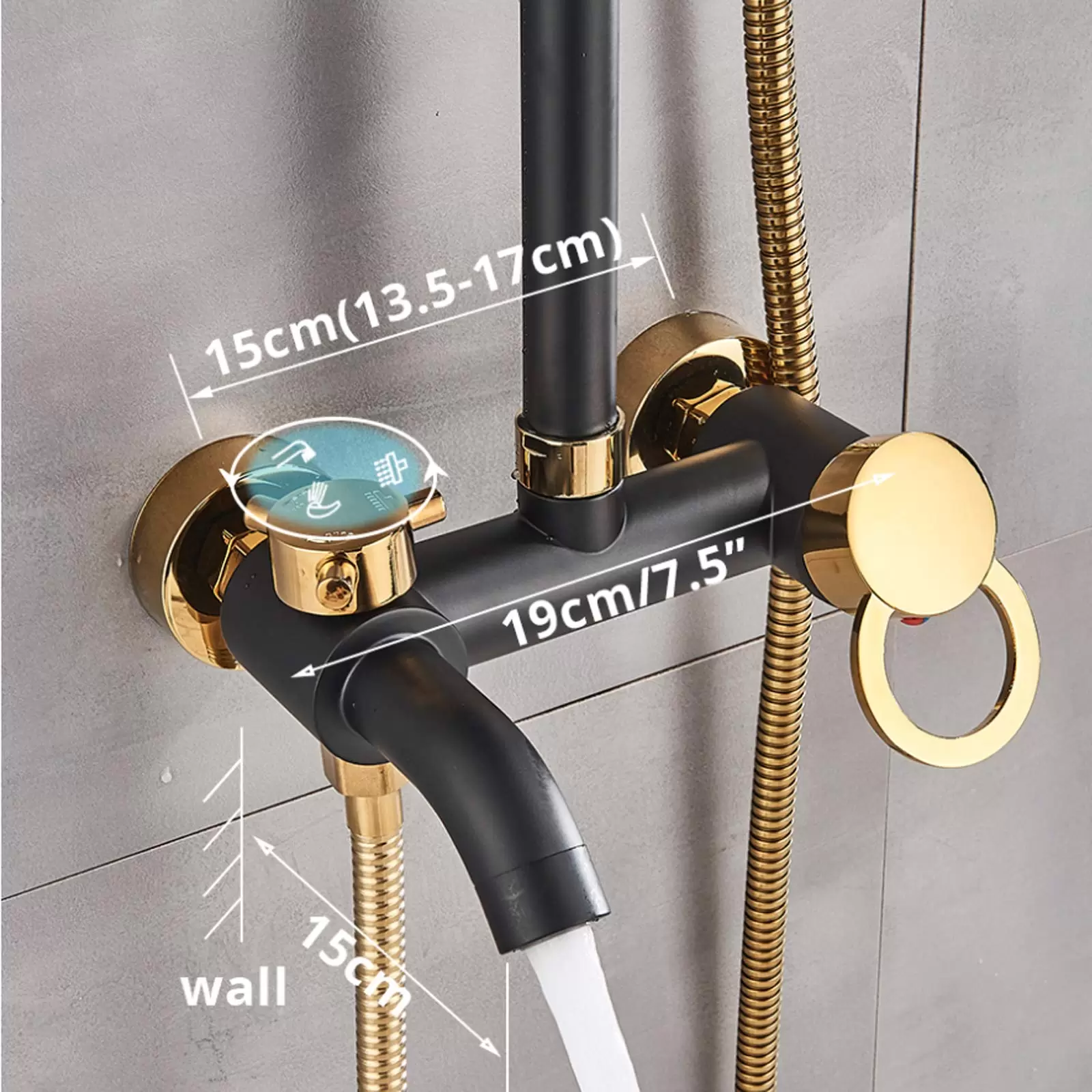 Shower Set - Square Shower Faucet - Rain Shower with Shelf - Wall Mounted Shower Set - Square Shower Faucet - Rain Shower with Shelf - Wall Mounted