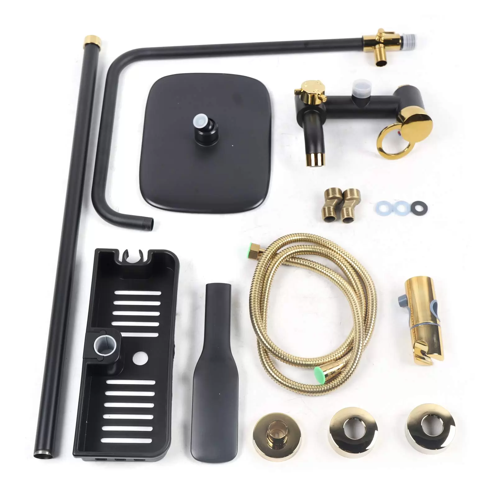 Shower Set - Square Shower Faucet - Rain Shower with Shelf - Wall Mounted