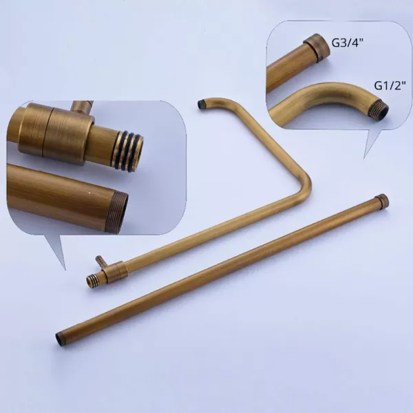 Antique Brass Shower Set with 75-120cm Adjustable Shower Head with Shelf Stainless Steel Material Composed of Copper Shell ABS Hand Shower