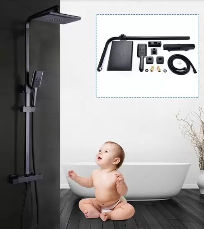 360° Shower System with 38°C Thermostat Black Rain Shower Shower Set with Lead-free Brass and Stainless Steel Pipe for Showers in Homes and Hotels 360° Shower System with 38°C Thermostat Black Rain Shower Shower Set with Lead-free Brass and Stainless Steel Pipe for Showers in Homes and Hotels