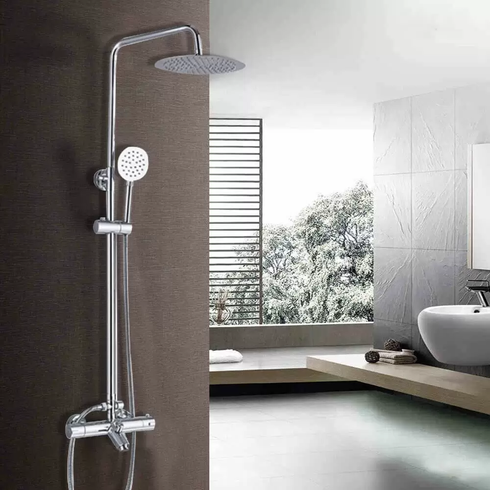 Thermostatic Shower System with Spray and Hand Shower Complete Height Adjustable Shower System Stainless Steel Shower Set Silver