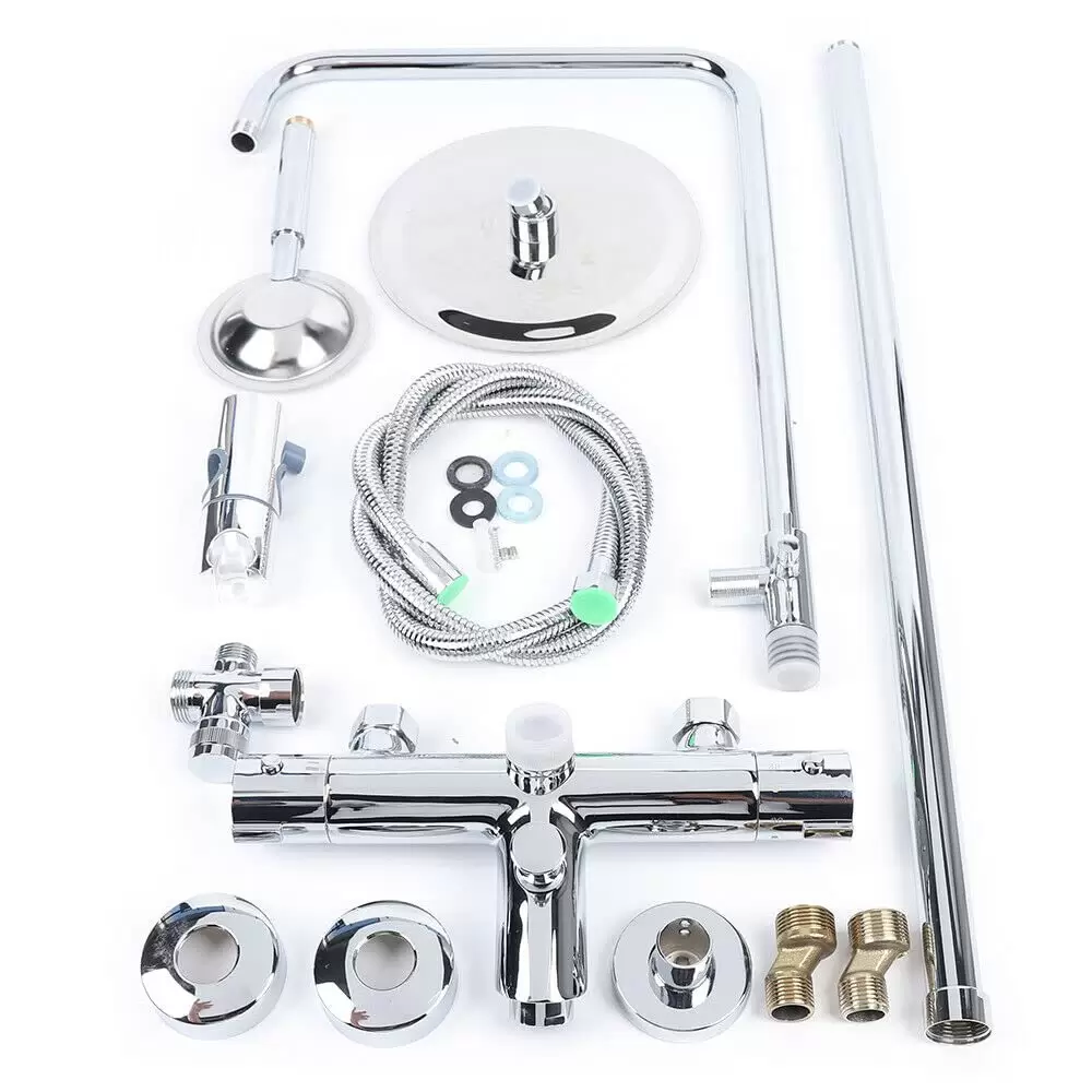 Thermostatic Shower System with Spray and Hand Shower Complete Height Adjustable Shower System Stainless Steel Shower Set Silver Thermostatic Shower System with Spray and Hand Shower Complete Height Adjustable Shower System Stainless Steel Shower Set Silver
