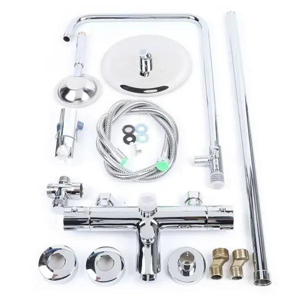 Thermostatic Shower System with Spray and Hand Shower Complete Height Adjustable Shower System Stainless Steel Shower Set Silver
