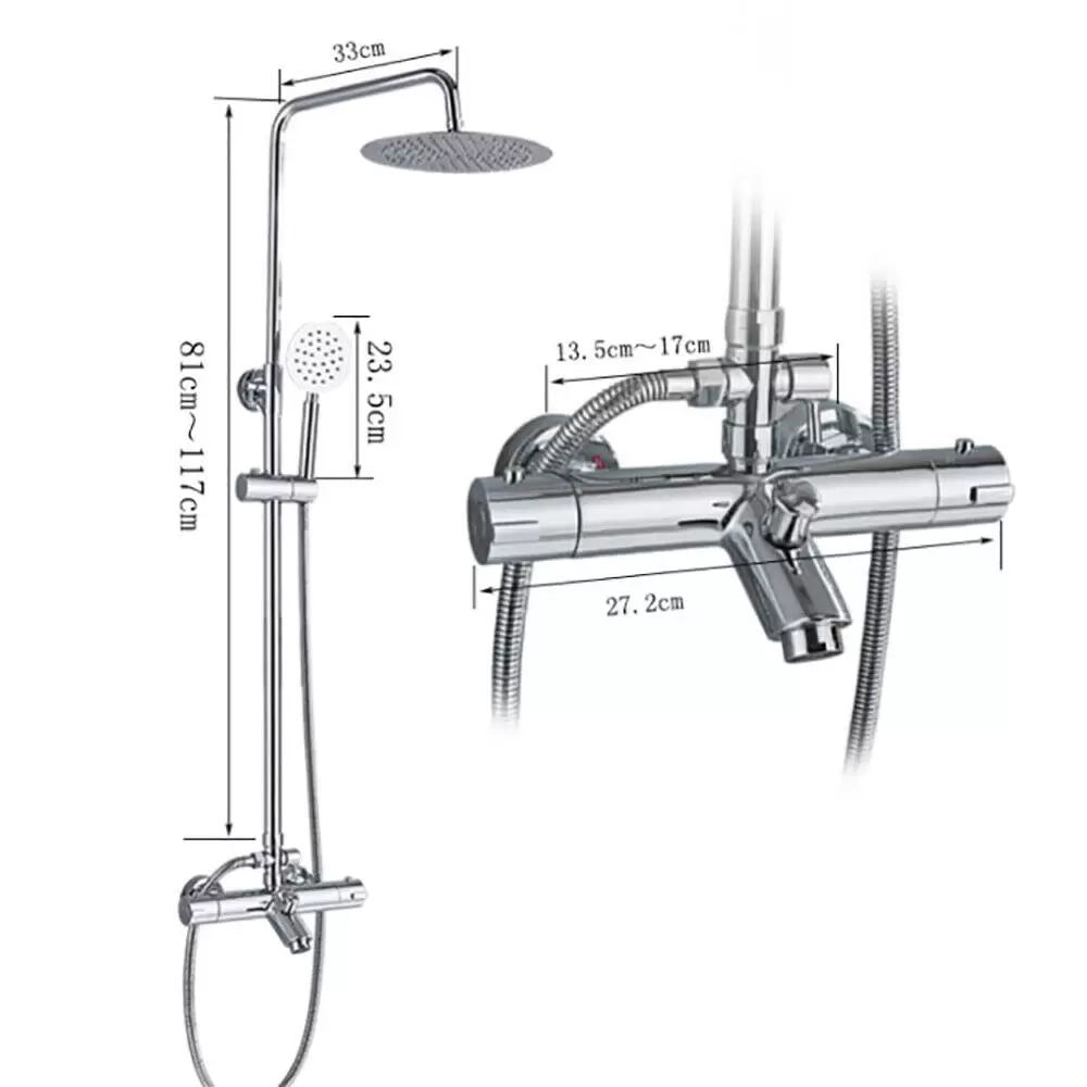 Thermostatic Shower System with Spray and Hand Shower Complete Height Adjustable Shower System Stainless Steel Shower Set Silver Thermostatic Shower System with Spray and Hand Shower Complete Height Adjustable Shower System Stainless Steel Shower Set Silver