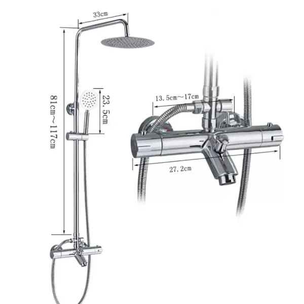 Thermostatic Shower System with Spray and Hand Shower Complete Height Adjustable Shower System Stainless Steel Shower Set Silver