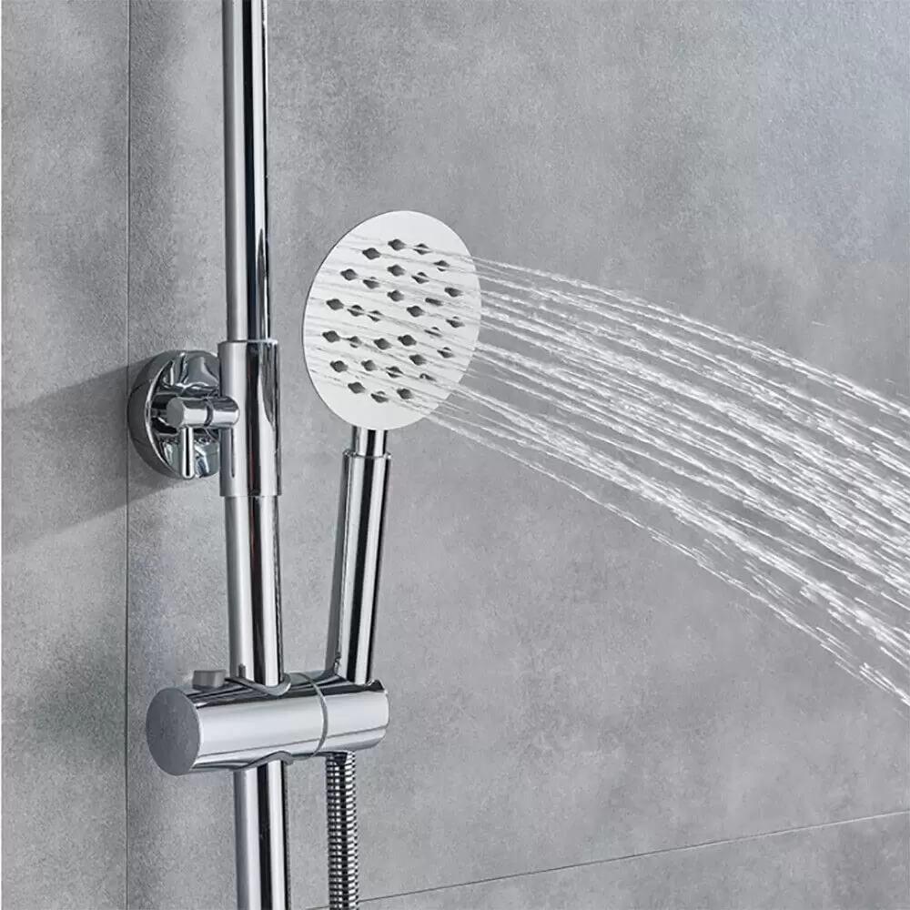 Thermostatic Shower System with Spray and Hand Shower Complete Height Adjustable Shower System Stainless Steel Shower Set Silver Thermostatic Shower System with Spray and Hand Shower Complete Height Adjustable Shower System Stainless Steel Shower Set Silver