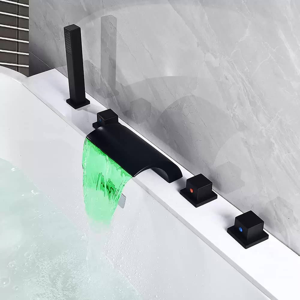 Waterfall Bathtub Faucet Single Lever Bathtub Mixer Modern Bathtub Rim Waterfall Brass 5 Holes Shower Set Hand Shower Bathtub Fitting Set