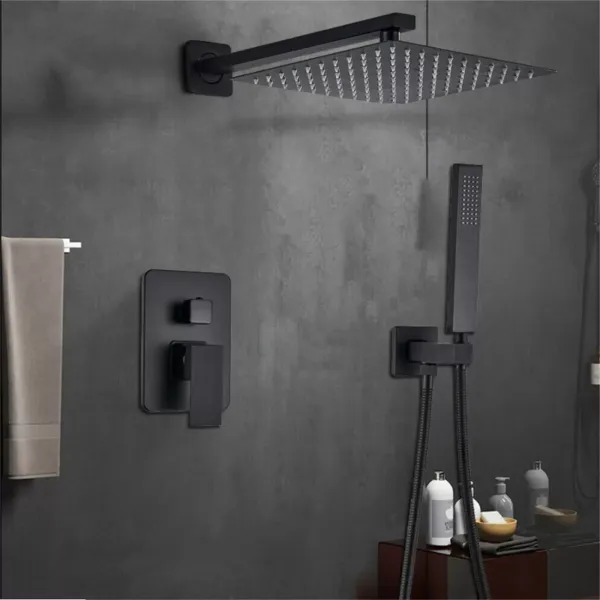Shower System with Thermostat Shower Column Shower Head Hand Shower 30 x 35.7 x 6.2 cm Shower Set Applies To Hotels Bathing Centers Black