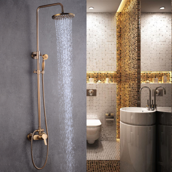Retro Shower Set - Brass - With Shower Head - Aged Brass