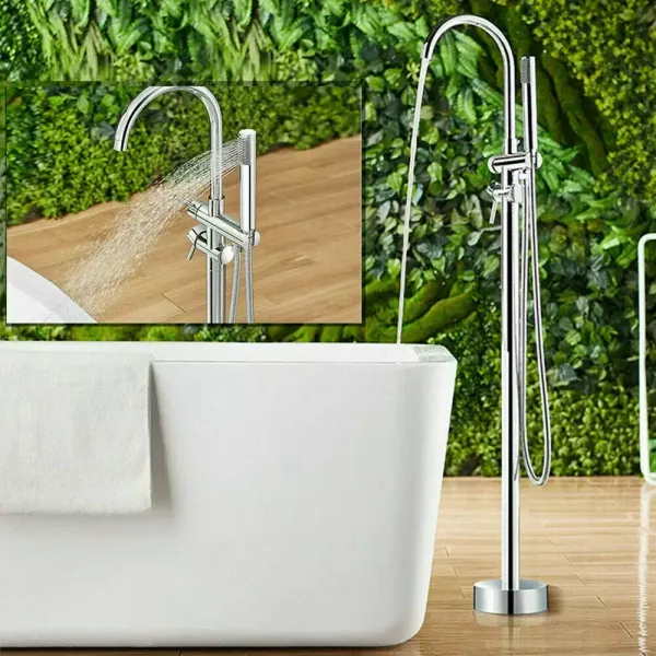 Galvanized Bathtub Faucet Freestanding Faucet Bathtub Standing Bathtub Faucet Hand Shower Faucet Silver Durable Body Humanized Design