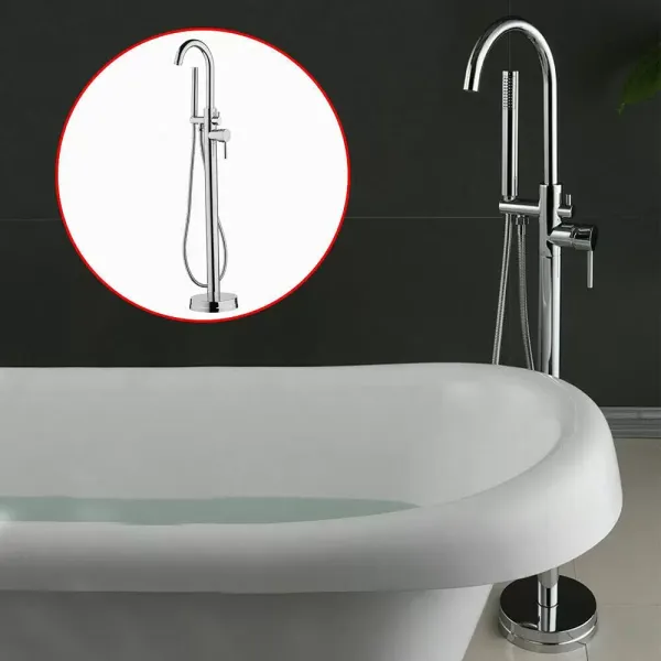 Galvanized Bathtub Faucet Freestanding Faucet Bathtub Standing Bathtub Faucet Hand Shower Faucet Silver Durable Body Humanized Design