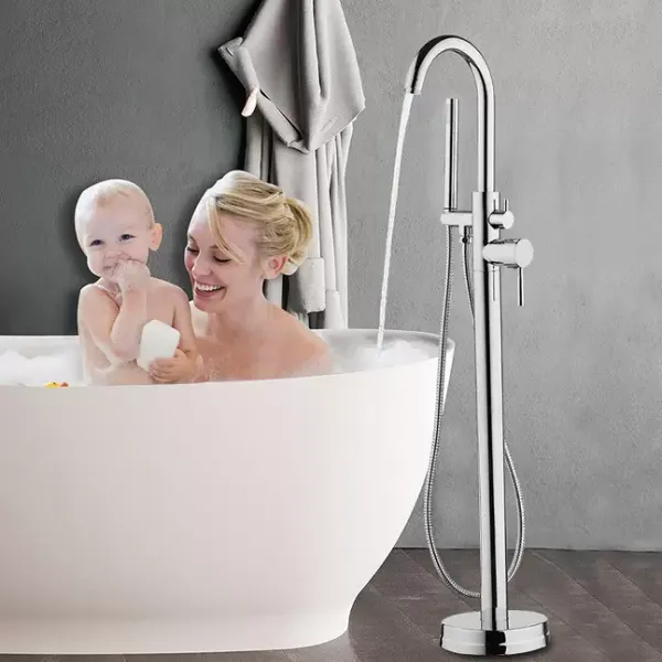 Galvanized Bathtub Faucet Freestanding Faucet Bathtub Standing Bathtub Faucet Hand Shower Faucet Silver Durable Body Humanized Design