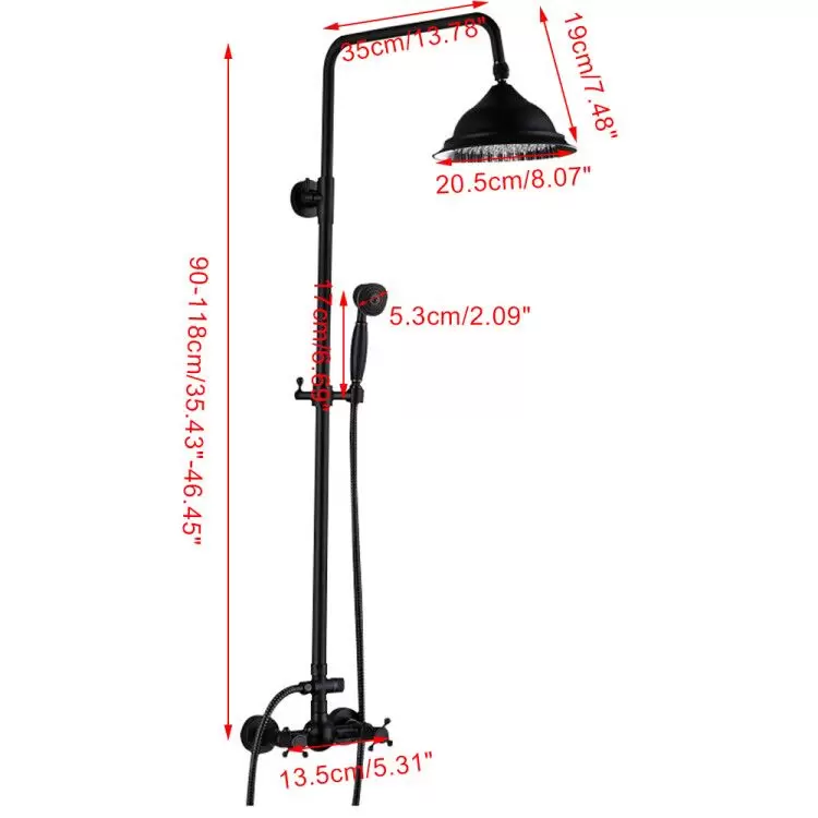 8" retro shower column - With shower head - Height adjustable from 80 to 120 cm