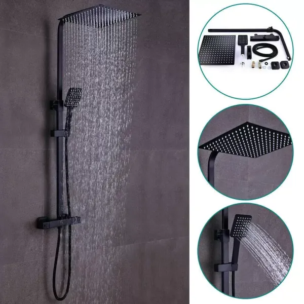 Black Thermostat Shower System - Stainless Steel Shower Bar - Copper Thermostatic Faucet for Bathroom Black Thermostat Shower System - Stainless Steel Shower Bar - Copper Thermostatic Faucet for Bathroom