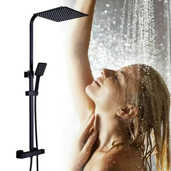 Black Thermostat Shower System - Stainless Steel Shower Bar - Copper Thermostatic Faucet for Bathroom