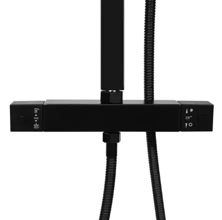 Black Thermostat Shower System - Stainless Steel Shower Bar - Copper Thermostatic Faucet for Bathroom