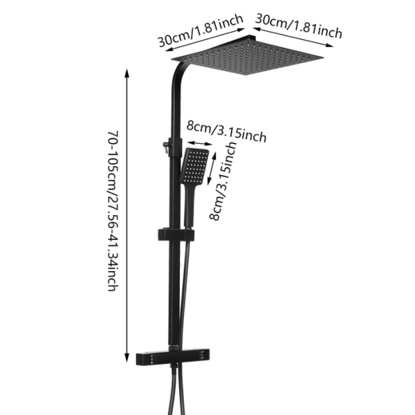Black Thermostat Shower System - Stainless Steel Shower Bar - Copper Thermostatic Faucet for Bathroom