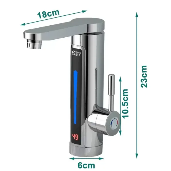 Electric Kitchen Faucet With Led Temperature Indicator 3000w For Kitchen Laundry Bathroom 220 V Ipx4 360° Rotation Silver Led Display High Efficiency